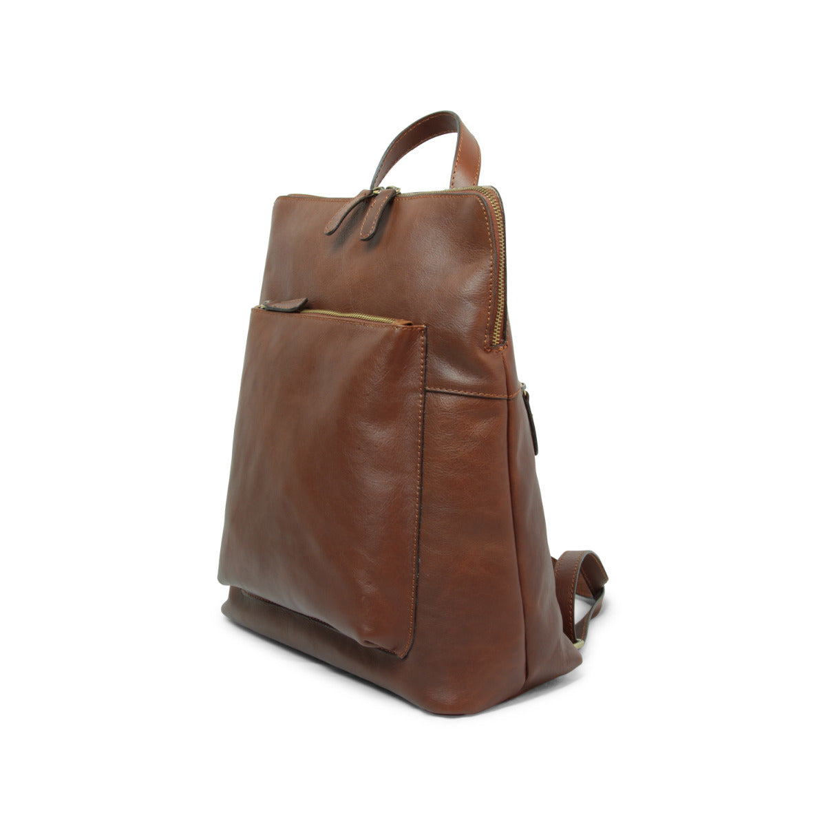 Full Grain Leather Back Pack - Brown Chestnut
