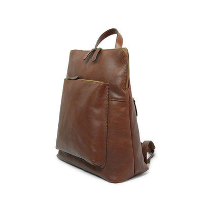 Full Grain Leather Back Pack - Brown Chestnut