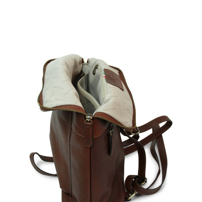 Full Grain Leather Back Pack - Brown Chestnut