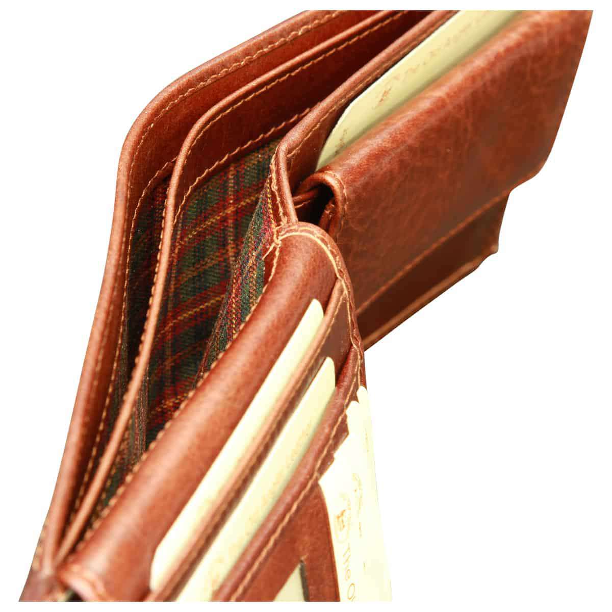 Leather Bifold Wallet With Coin Pocket - Brown Rfid System