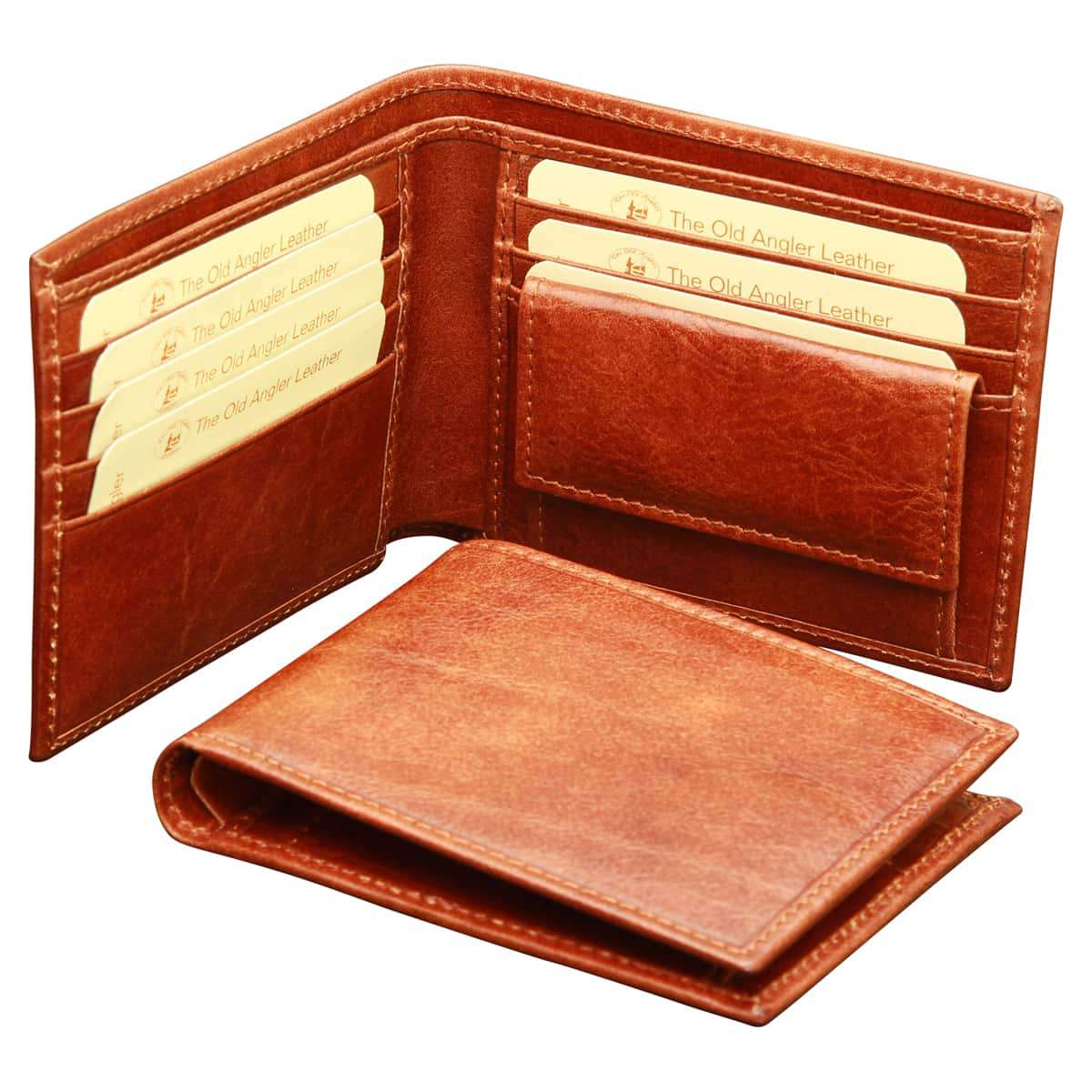 Cowhide Leather Wallet With Coin Pocket - Brown With Rfid