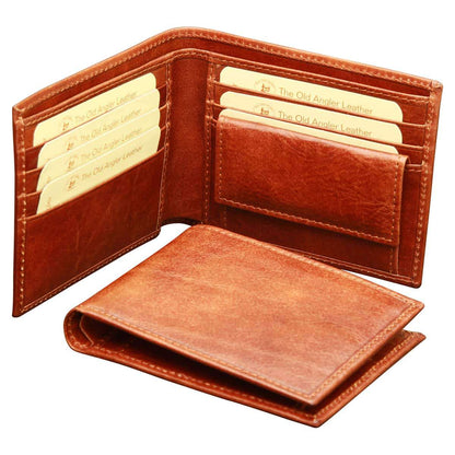 Cowhide Leather Wallet With Coin Pocket - Brown With Rfid