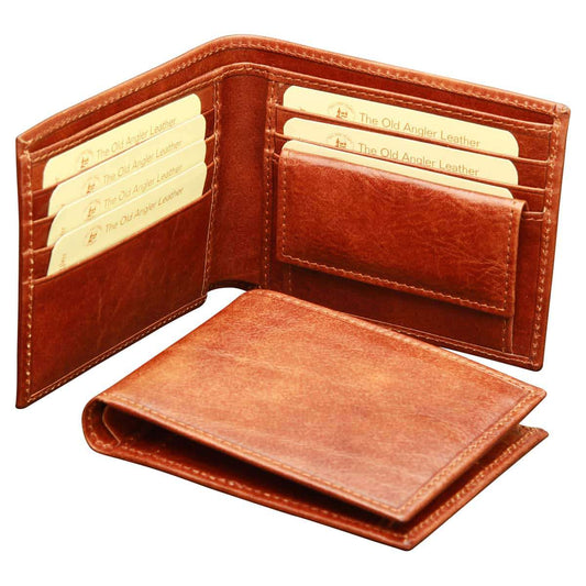 Cowhide Leather Wallet With Coin Pocket - Brown With Rfid