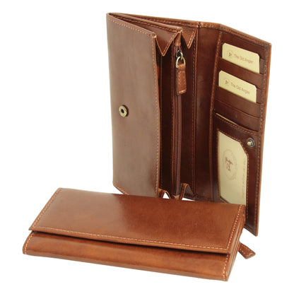 Women'S Leather Wallet With External Pocket - Brown