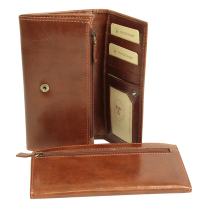 Women'S Leather Wallet With External Pocket - Brown