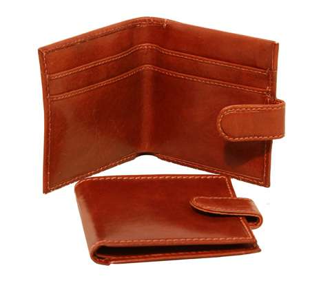 Men'S Bifold Leather Wallet With Snap Closure - Brown