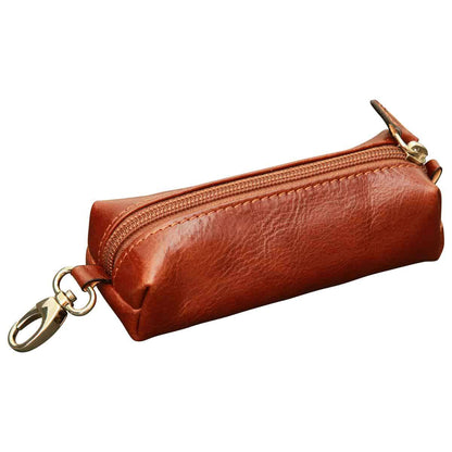 Leather Key Chain With Zip Closure - Brown