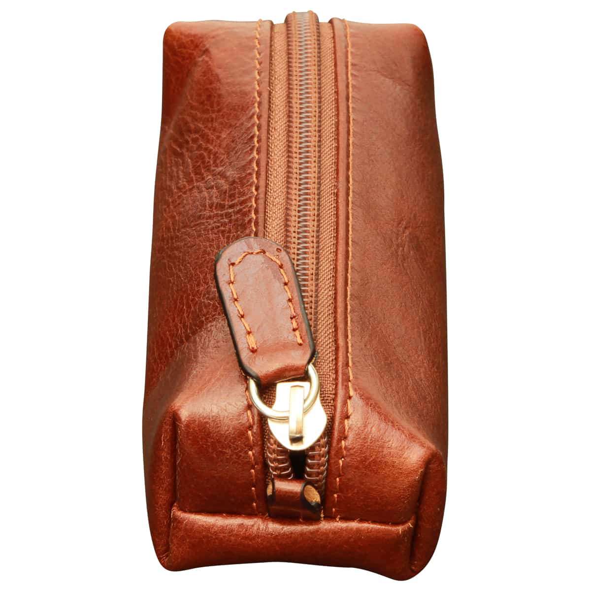 Leather Key Chain With Zip Closure - Brown
