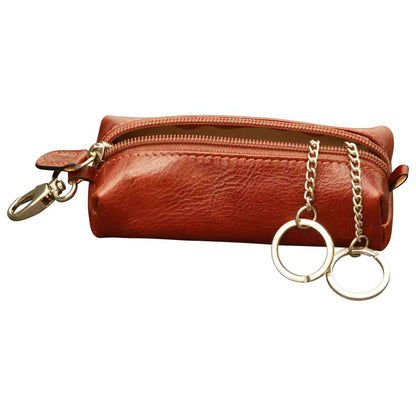 Leather Key Chain With Zip Closure - Brown