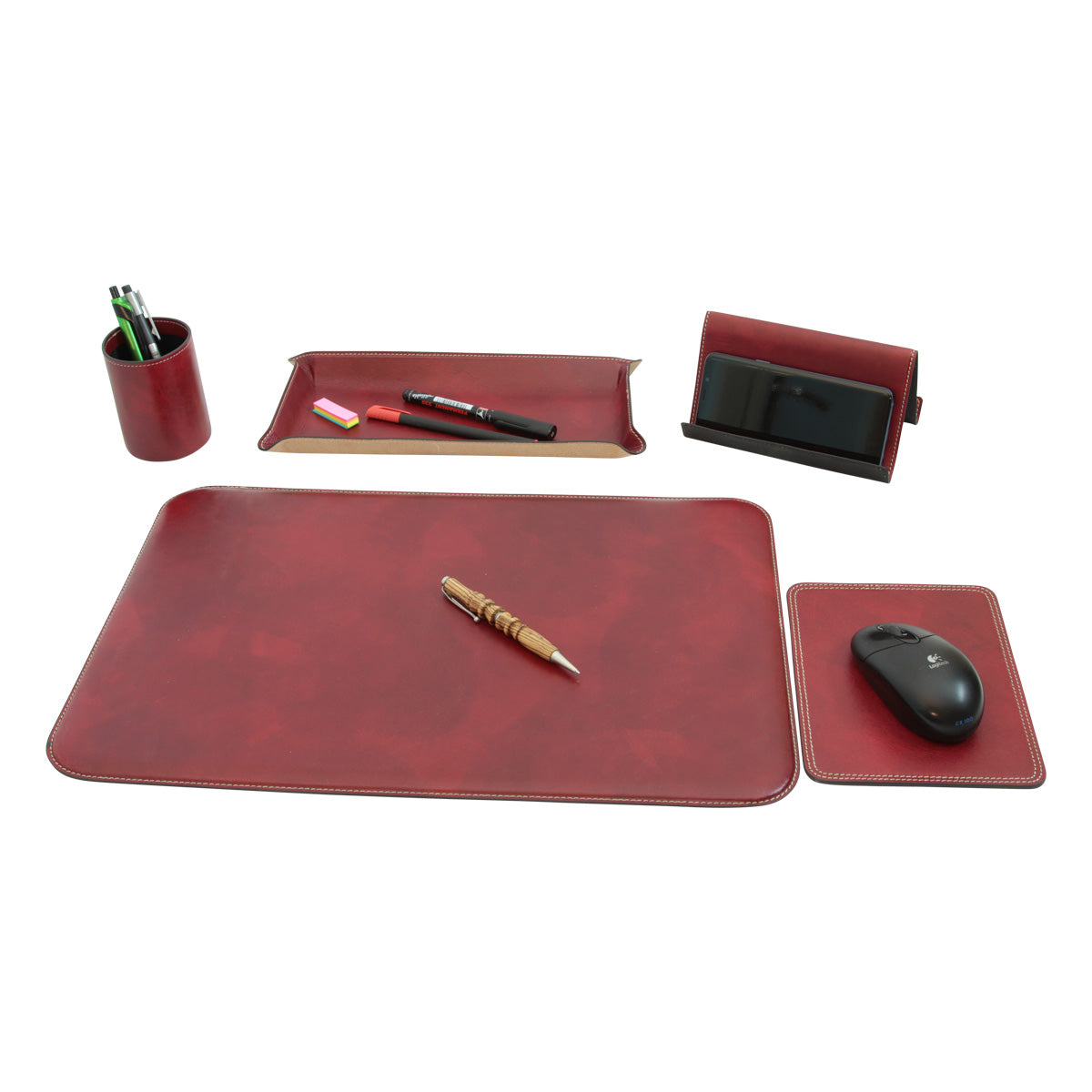 Leather Desk Kit - 5 Pcs  Red