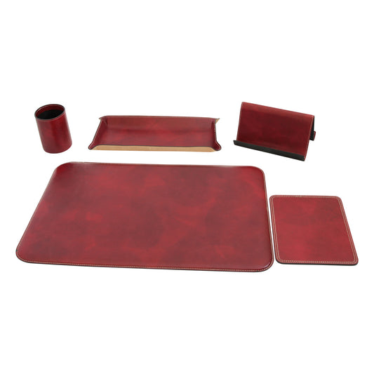 Leather Desk Kit - 5 Pcs  Red