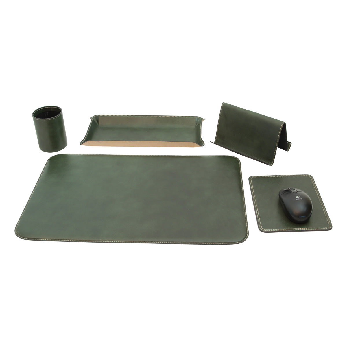 Leather Desk Kit - 5 Pcs   Green