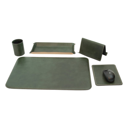 Leather Desk Kit - 5 Pcs   Green