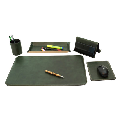Leather Desk Kit - 5 Pcs   Green