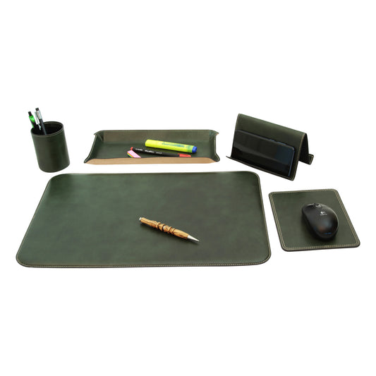 Leather Desk Kit - 5 Pcs   Green