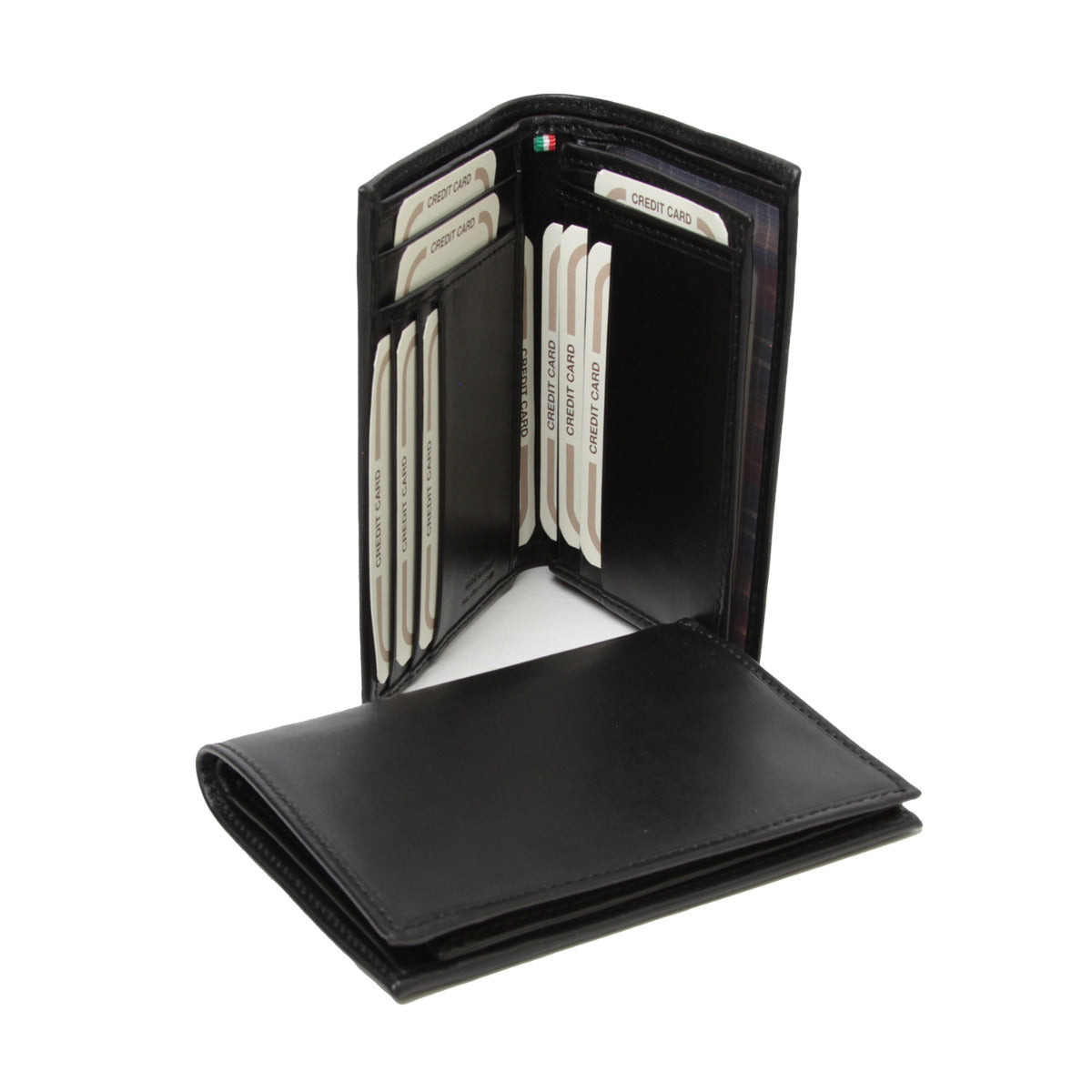 Leather Card Holder With Light Pockets-Black