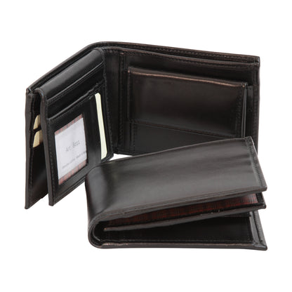 Leather Bifold Wallet With Coin Pocket - Black  Rfid System