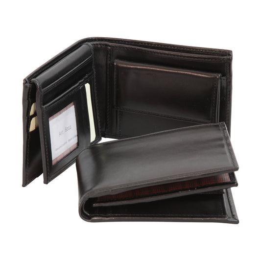Leather Bifold Wallet With Coin Pocket - Black  Rfid System