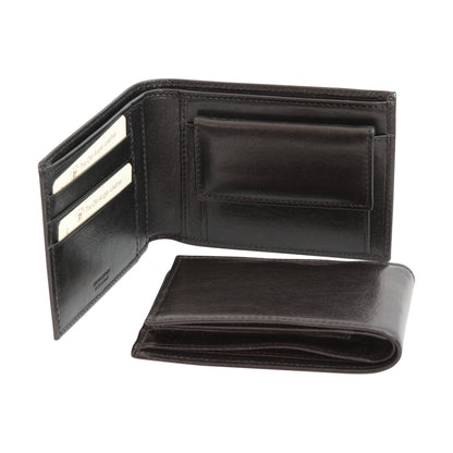 Leather Wallet With Coin Pocket With Rfid - Black