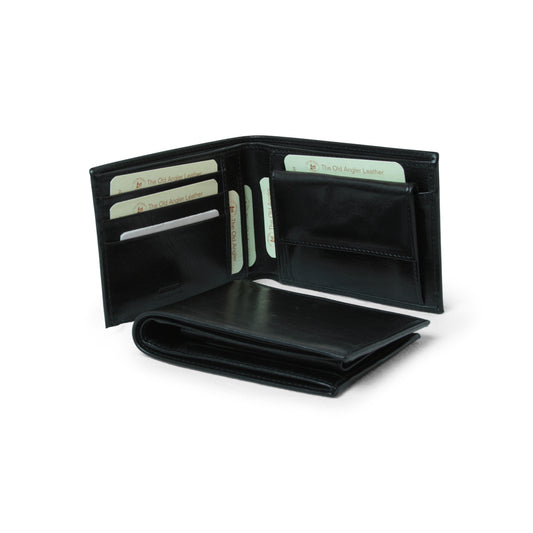 Leather Wallet With Coin Pocket With Rfid - Black