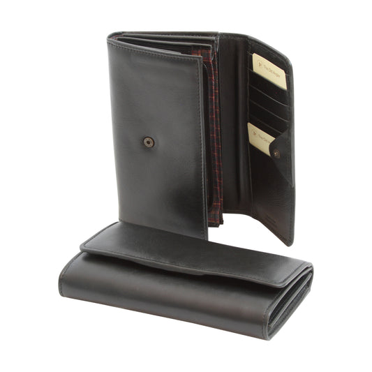 Leather Wallet With Rfid For Women - Black