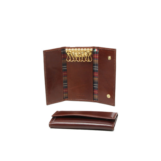 Full Grain Leather Key Ring 8 Hooks - Brown