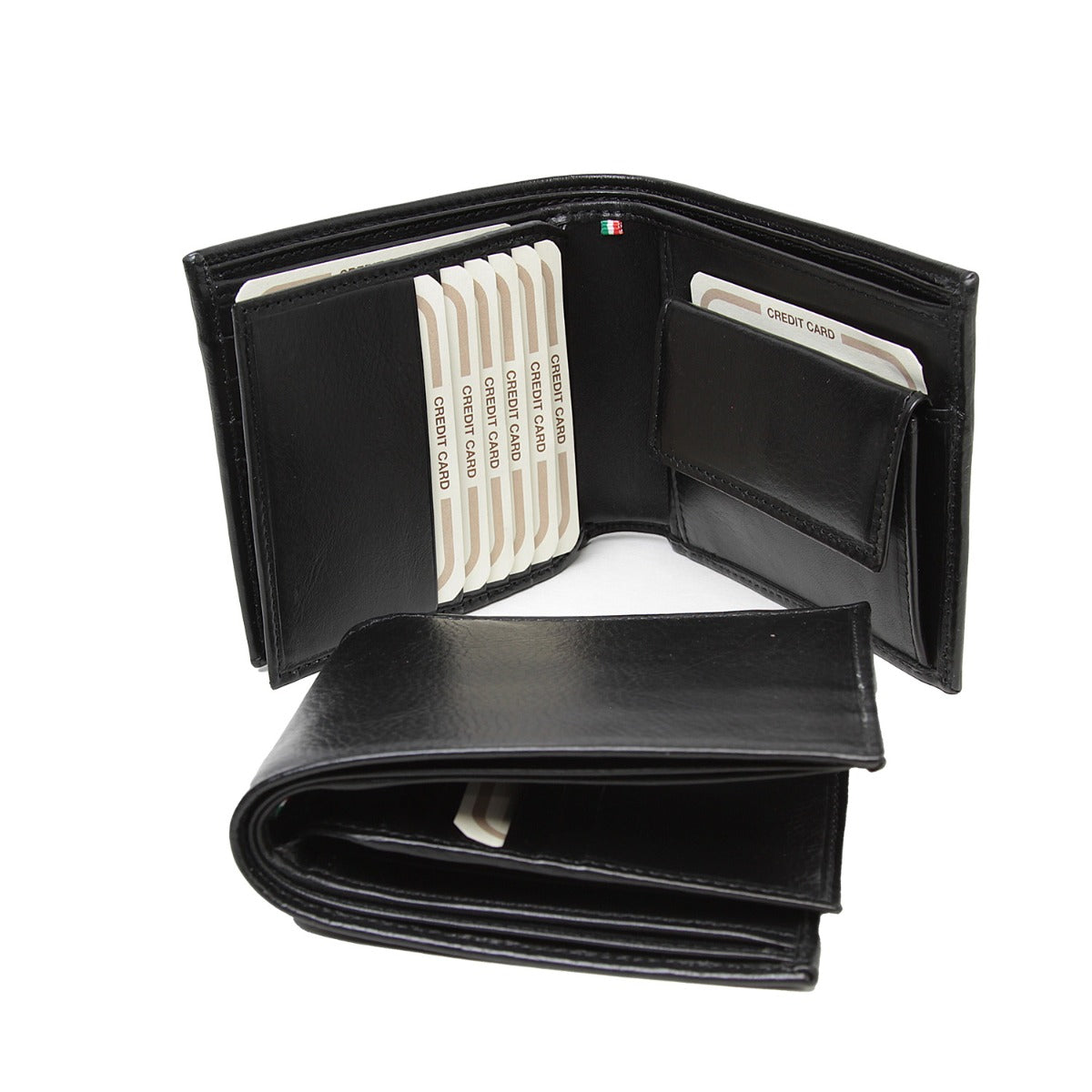 Leather Wallet With Card Holder And Rfid -Black