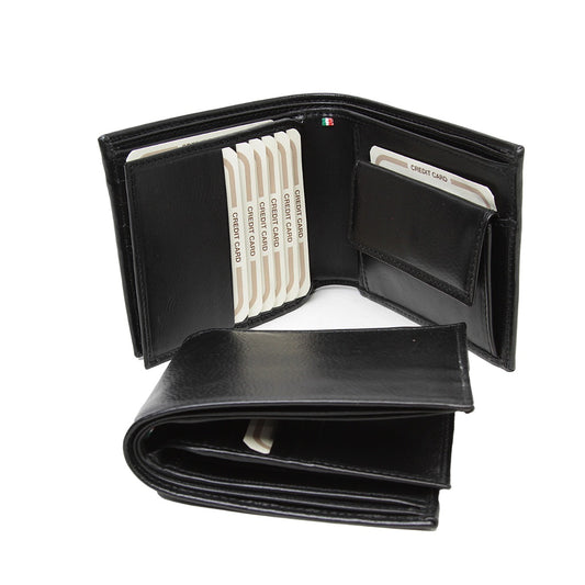 Leather Wallet With Card Holder And Rfid -Black