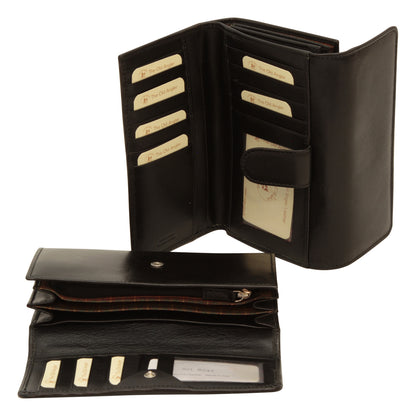 Women'S Cowhide Leather Wallet - Black With Rfid