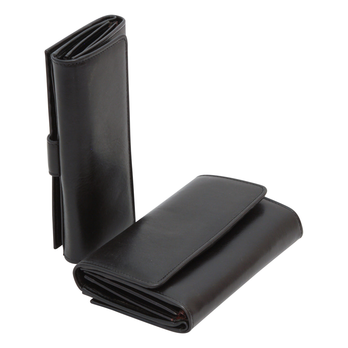 Women'S Cowhide Leather Wallet - Black With Rfid