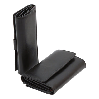 Women'S Cowhide Leather Wallet - Black With Rfid