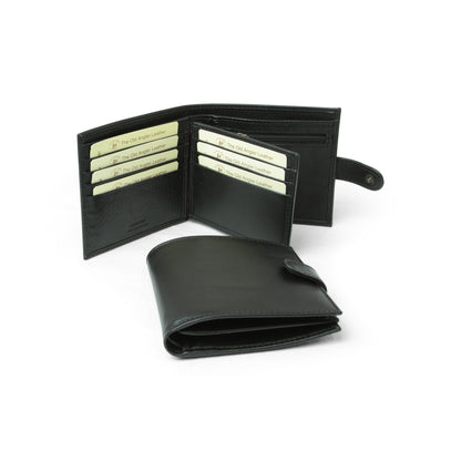 Leather Wallet With Snap Closure - Black