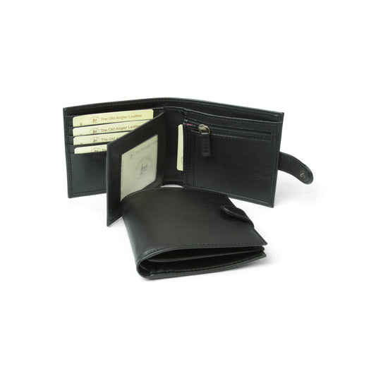 Leather Wallet With Snap Closure - Black
