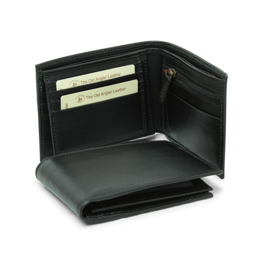 Leather Wallet With Coin Pocket And Rfid - Black