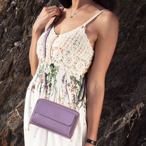 Urania - Leather wallet/phone holder with strap