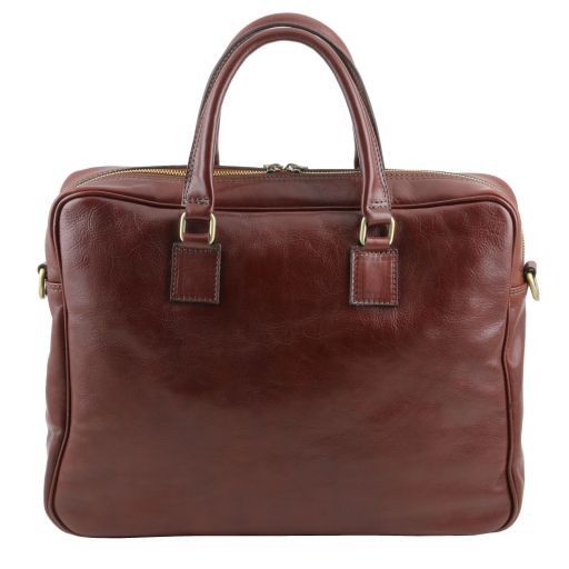 Urbino - Leather laptop briefcase with front pocket