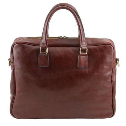 Urbino - Leather laptop briefcase with front pocket