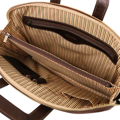 Dark Brown leather Messenger Bags Caserta - by Tuscany Leather