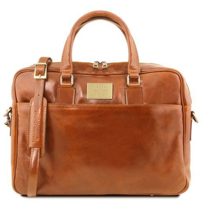Urbino - Leather laptop briefcase 2 compartments with front pocket