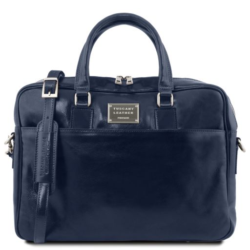 Dark Blue leather Laptop Bags Urbino - by Tuscany Leather