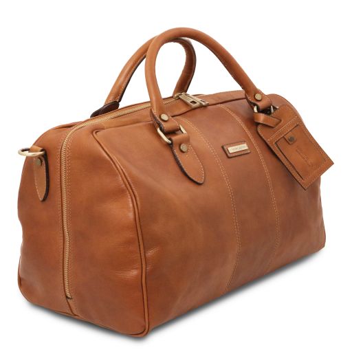 Dark Brown leather Duffel Bags Lisbona - by Tuscany Leather