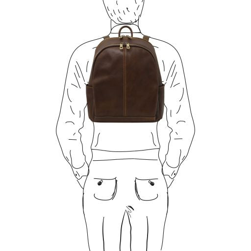Dark Brown leather Backpacks Canberra - by Tuscany Leather