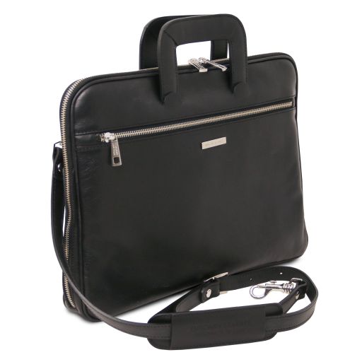 Black leather Messenger Bags Caserta - by Tuscany Leather