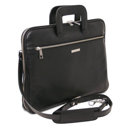 Black leather Messenger Bags Caserta - by Tuscany Leather