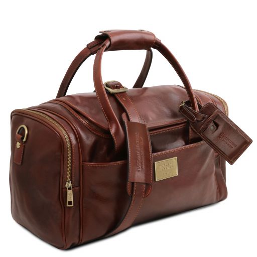 Dark Brown leather Duffel Bags TL Voyager by Tuscany Leather
