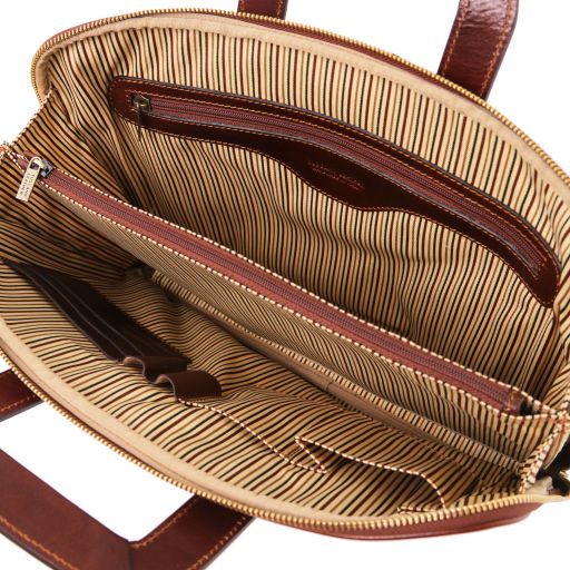 Dark Brown leather Messenger Bags Caserta - by Tuscany Leather