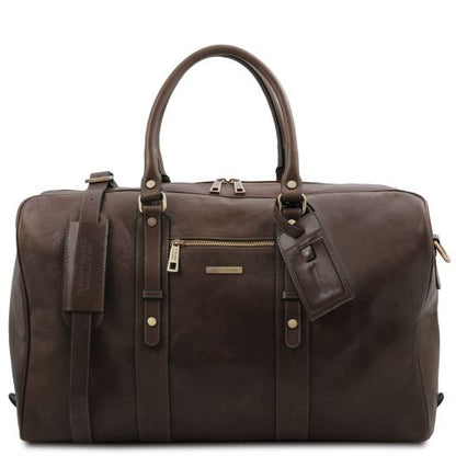 Dark Brown leather Duffel Bags TL Voyager by Tuscany Leather