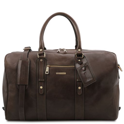 Dark Brown leather Duffel Bags TL Voyager by Tuscany Leather
