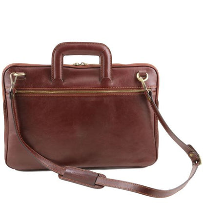 Dark Brown leather Messenger Bags Caserta - by Tuscany Leather