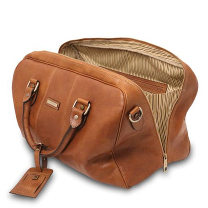 Dark Brown leather Duffel Bags Lisbona - by Tuscany Leather